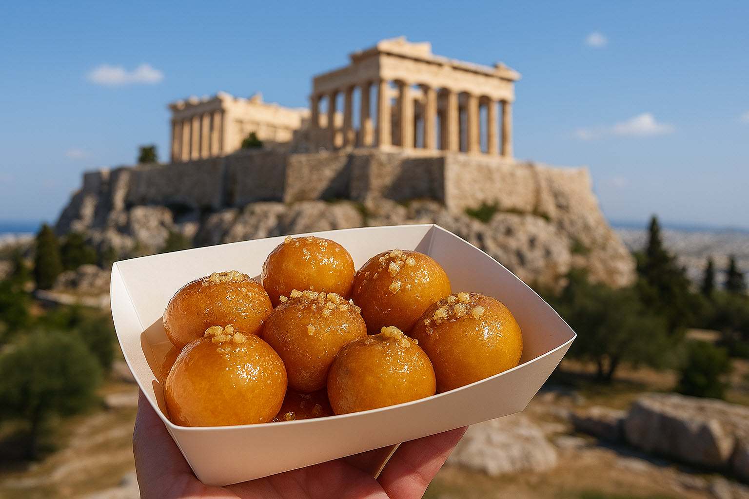 Loukoumades greek donuts Acropolis