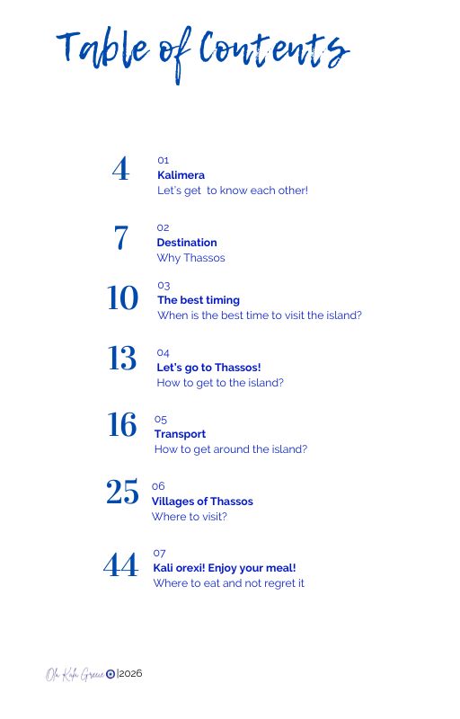 Thassos guide table of contents 2